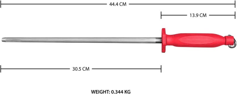 Kitchen Master 12 Inch Stainless Steel Sharpening Steel (Red) | Professional Honing Rod, KMK063 - Image 1